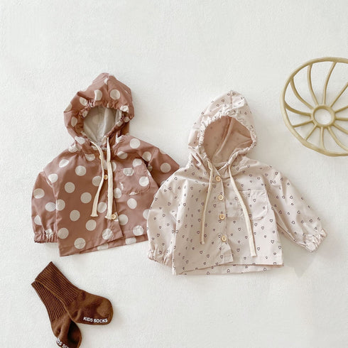 Spring and autumn love polka dot printed windproof sunscreen cardigan long sleeve thin hooded coat